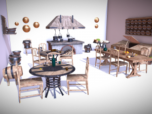 medieval kitchen low poly asset pack 3D Model