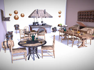 medieval kitchen low poly asset pack 3D Model