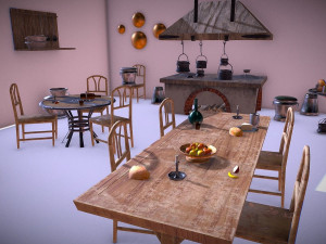medieval kitchen low poly asset pack 3D Model