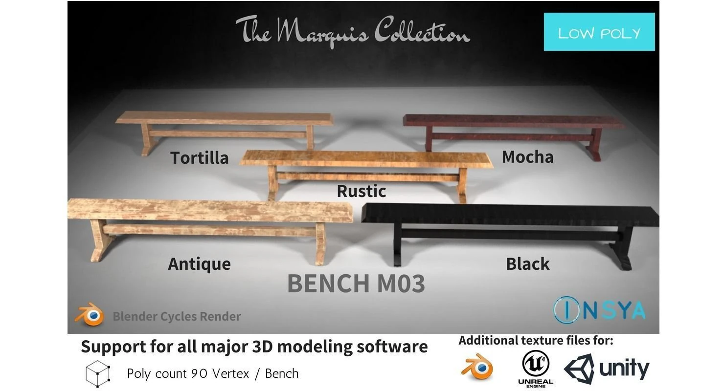 bench m03 - the marquis collection 3D Model .c4d .max .obj .3ds .fbx .stl .blend 