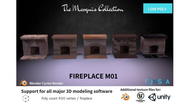 fireplace m01 - the marquis collection 3D-Modell .c4d .max .obj .3ds .fbx .stl .blend 