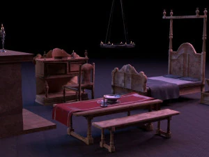 paket aset kamar tidur abad pertengahan Model 3D