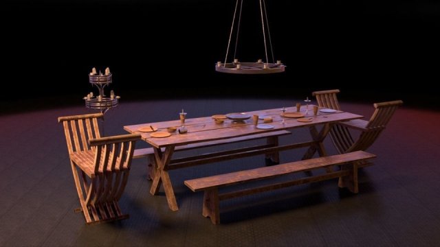 medieval dining table Model 3D .c4d .max .obj .3ds .fbx .stl .blend 