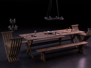 medieval dining table Model 3D