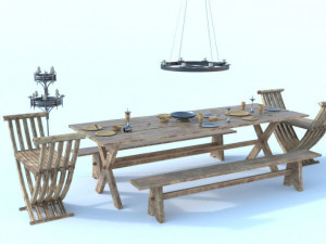 medieval dining table Model 3D
