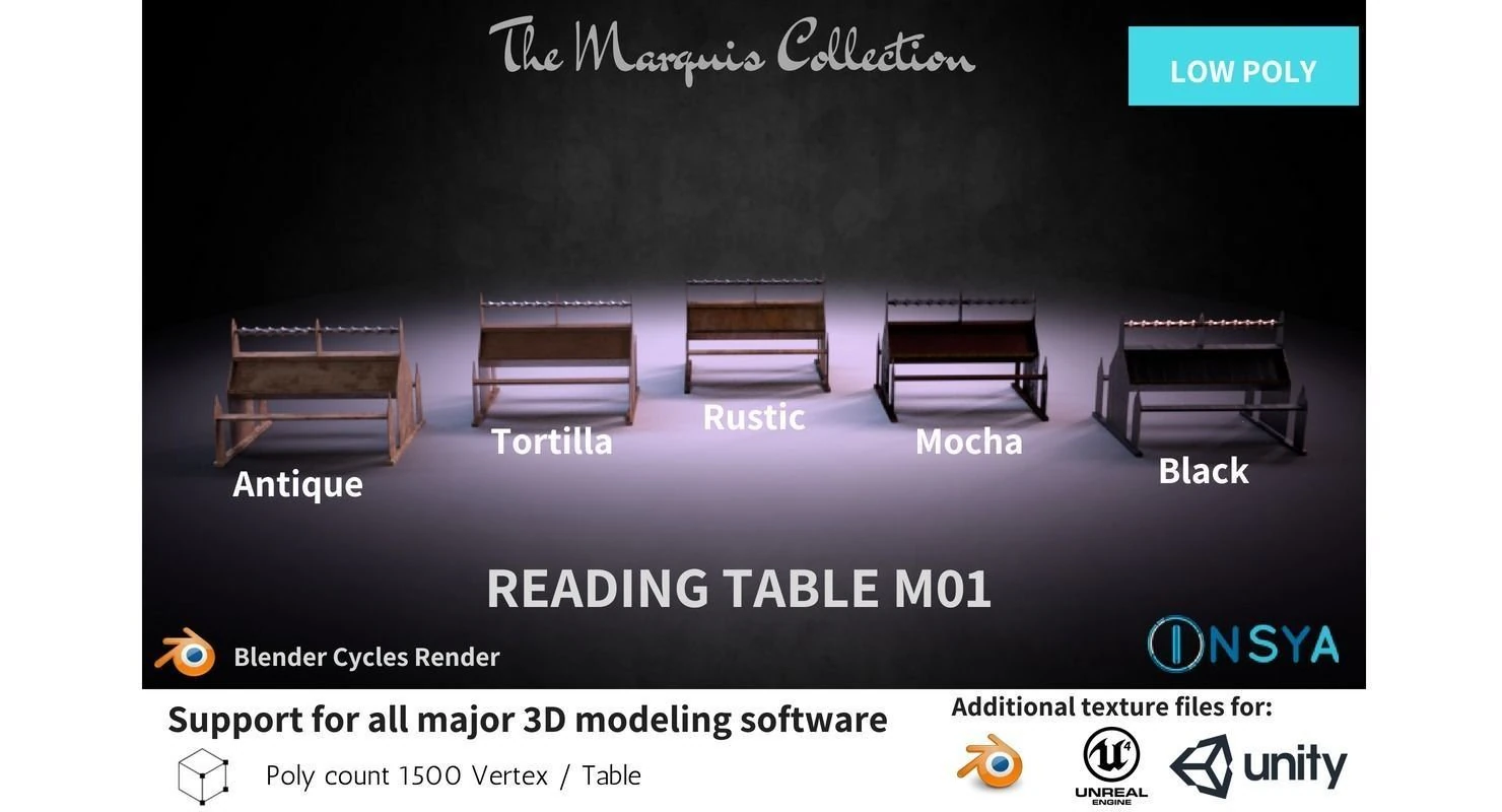 reading table m01 - the marquis collection 3D Model .c4d .max .obj .3ds .fbx .stl .blend 