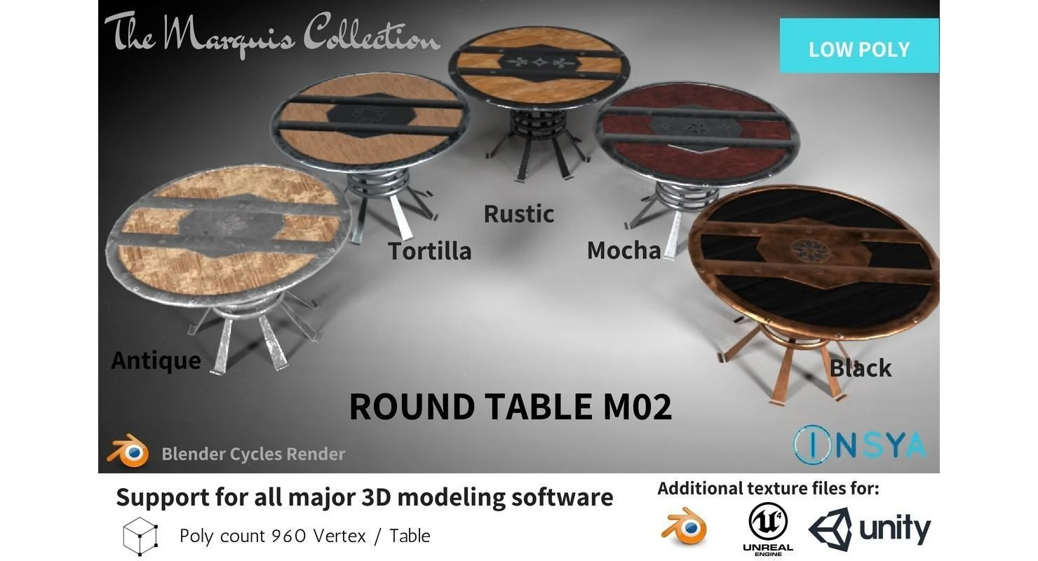 round table m02 - the marquis collection 3D Model .c4d .max .obj .3ds .fbx .stl .blend