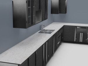 low poly kitchen grey 3D 모델