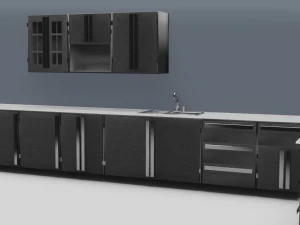 низкополигональная кухня серого цвета 3D Модель