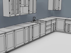низкополигональная кухня серого цвета 3D Модель