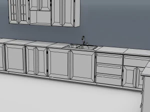 низкополигональная кухня серого цвета 3D Модель