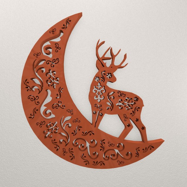 Moon Deer Wall Decoration WARAJ72 Modelo de Impressão 3D .c4d .max .obj .3ds .fbx .stl .blend 