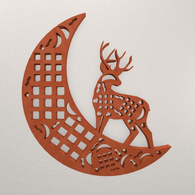 Moon Deer Wall Decoration WARAJ74 3Dプリントモデル .c4d .max .obj .3ds .fbx .stl .blend