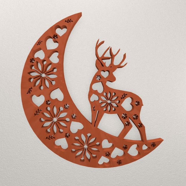 Moon Deer Wall Decoration WARAJ75 3D Принт Модель .c4d .max .obj .3ds .fbx .stl .blend 