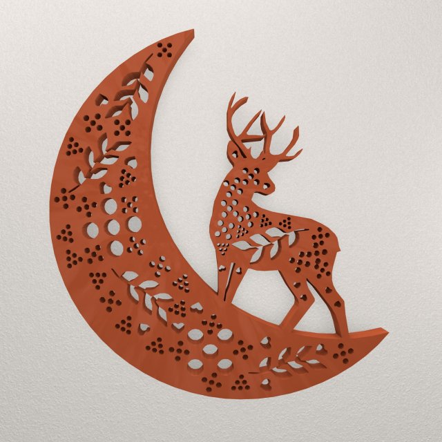 Moon Deer Wall Decoration WARAJ76 3D 프린트 모델 .c4d .max .obj .3ds .fbx .stl .blend 