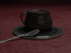 soup pot and a metalic spoon 3D Model
