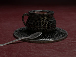 soup pot and a metalic spoon 3D Model