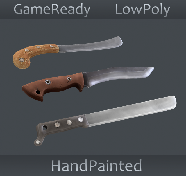stylized machete pack 3D 모델 .c4d .max .obj .3ds .fbx .stl .blend 