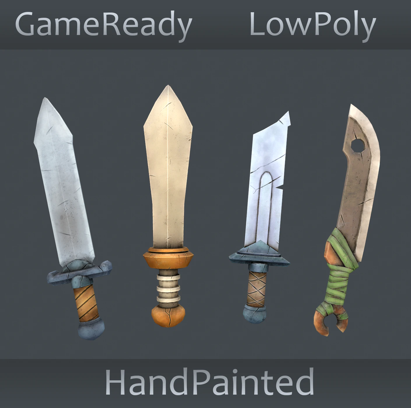 stylized sword set 3D Model .c4d .max .obj .3ds .fbx .stl .blend