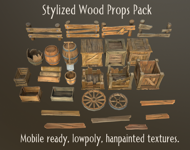 stylized wood props pack Modèle 3D .c4d .max .obj .3ds .fbx .stl .blend 