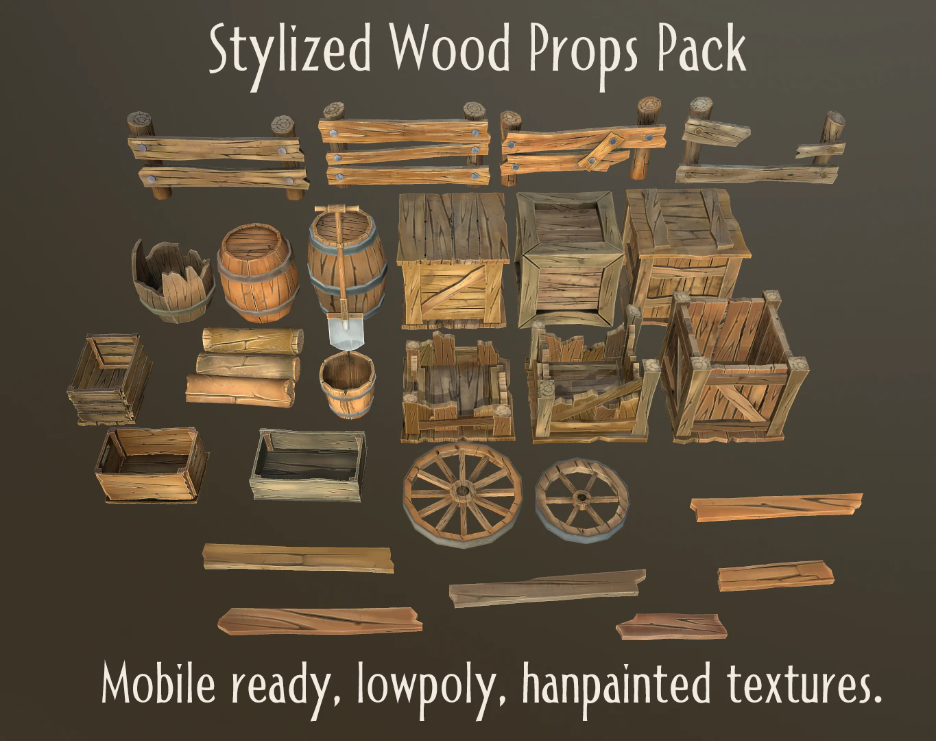 stylized wood props pack 3D Model .c4d .max .obj .3ds .fbx .stl .blend