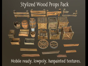 набор стилизованного деревянного реквизита 3D Модель