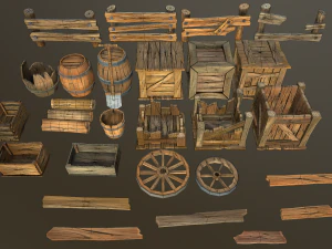 stylized wood props pack 3D Model