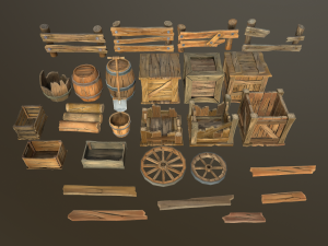 stylized wood props pack Modèle 3D