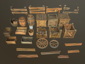 stylized wood props pack 3D Model