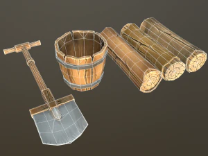 stylized wood props pack 3D Model