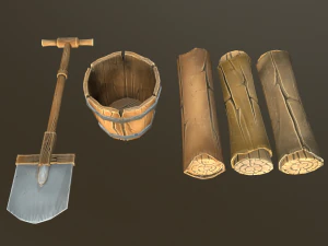 stylized wood props pack 3D Model