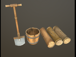stylized wood props pack Modèle 3D