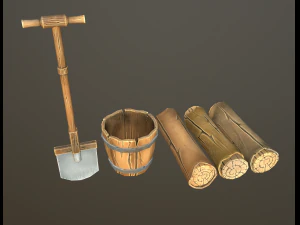 stylized wood props pack 3D Model