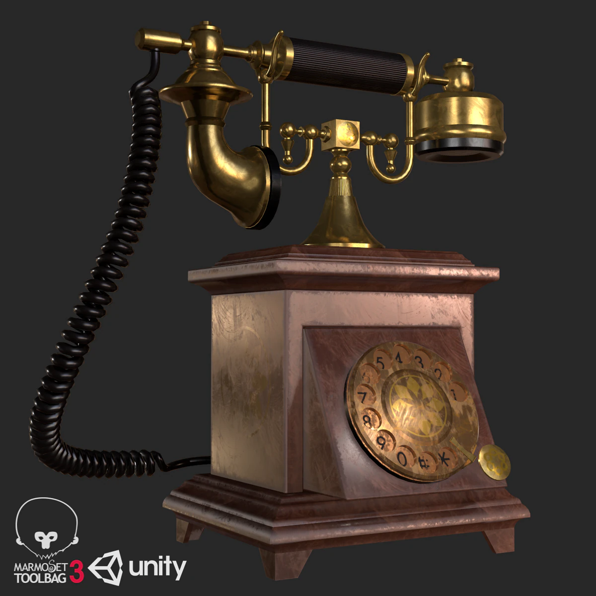 old antique phone pbr low poly 3D Model .c4d .max .obj .3ds .fbx .stl .blend 