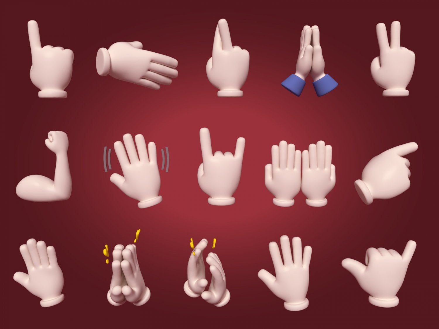 Emoji signs. 3d hands Emoji Pack.