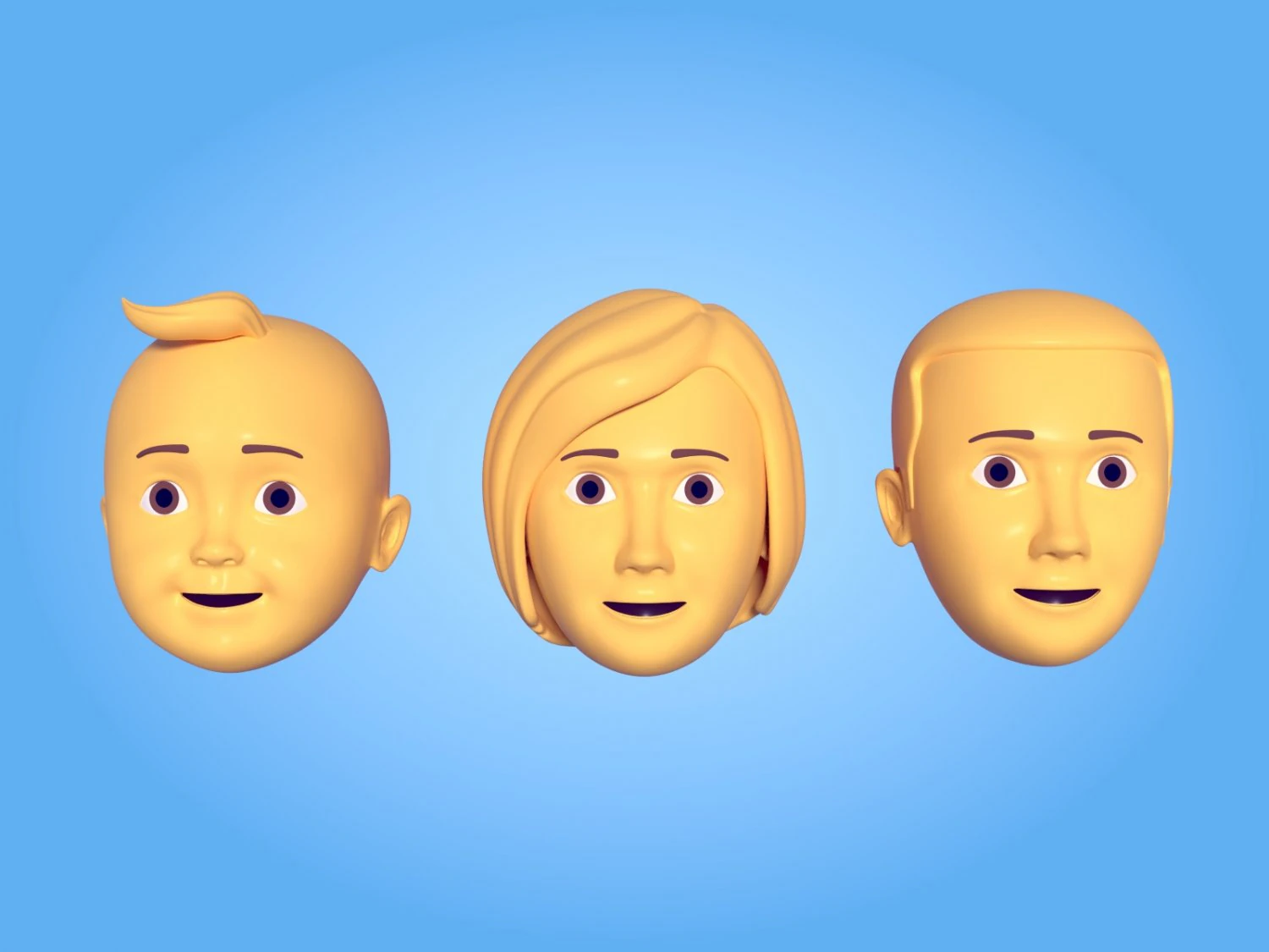 cartoon head - face emoticon 3D Model .c4d .max .obj .3ds .fbx .stl .blend 