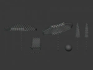 Pacote de guarda-sol de praia Modelo 3D