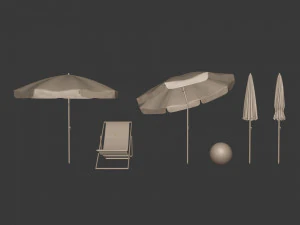 Pacote de guarda-sol de praia Modelo 3D