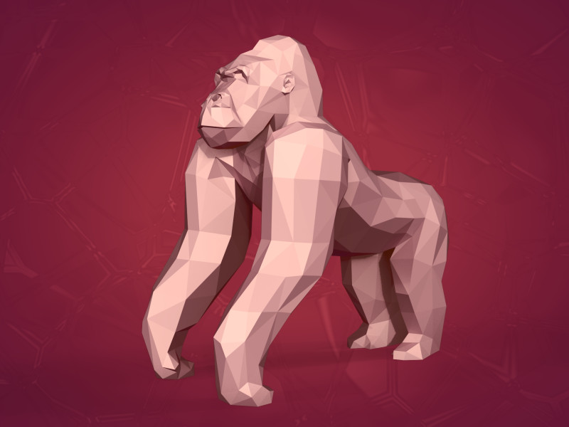 Polygonal Gorilla -- Ready for 3D Printing 3D Model .c4d .max .obj .3ds .fbx .stl .blend 