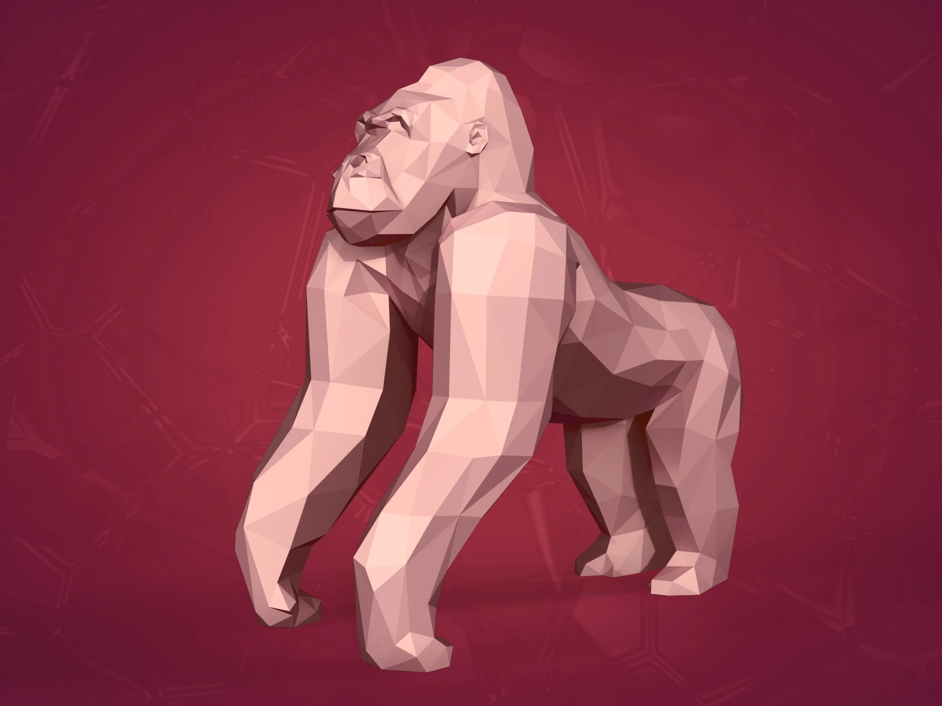 Polygonal Gorilla -- Ready for 3D Printing 3D Model .c4d .max .obj .3ds .fbx .stl .blend