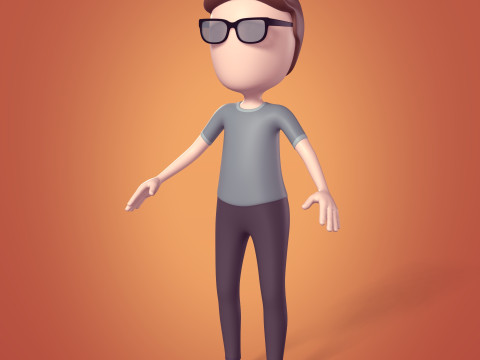 만화 남자 - 소년 - IK 및 FK 리그를 갖춘 Stickman 3D 모델