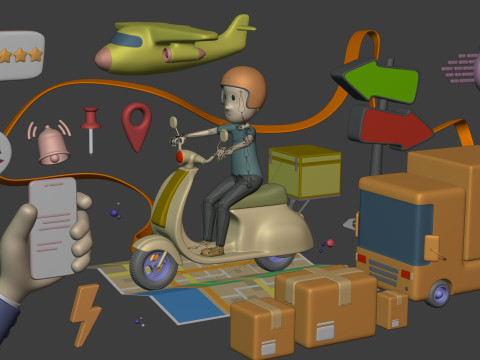 Cartoon Transport - Delivery Pack 3D Model