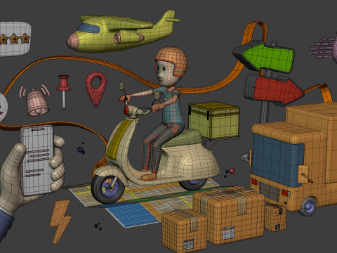 Cartoon Transport - Delivery Pack 3D Model