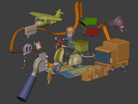 Cartoon Transport - Delivery Pack 3D Model