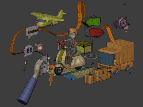 Cartoon Transport - Delivery Pack 3D Model