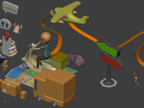 Cartoon Transport - Delivery Pack 3D Model