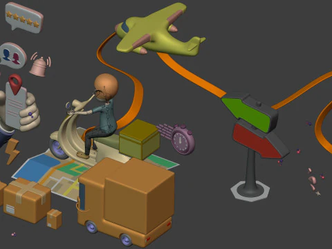 Cartoon Transport - Delivery Pack 3D Model