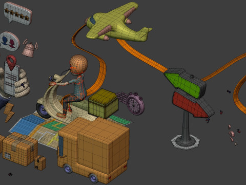 Cartoon Transport - Delivery Pack 3D Model