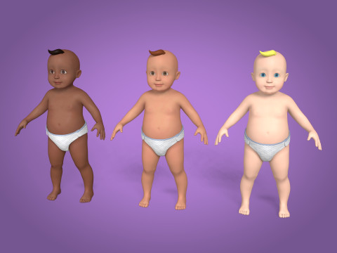 Rigged Cartoon Baby - 3 Texturas - Rigged Modelo 3D