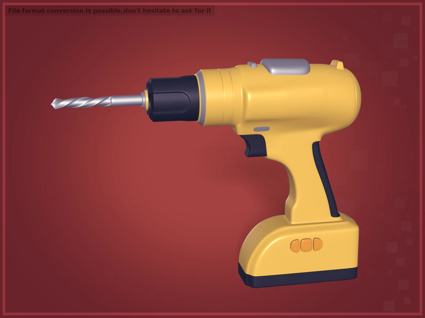 Cordless Drill 3D Model .c4d .max .obj .3ds .fbx .stl .blend 